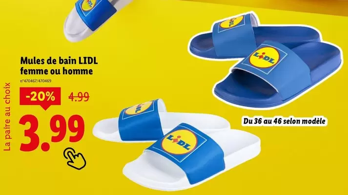 Lidl - Mules De Bain Femme Ou Homme offre à 3,99€ sur Lidl