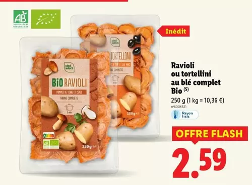 Chef Select - Ravioli Ou Tortellini Au Blé Complet Bio offre à 2,59€ sur Lidl