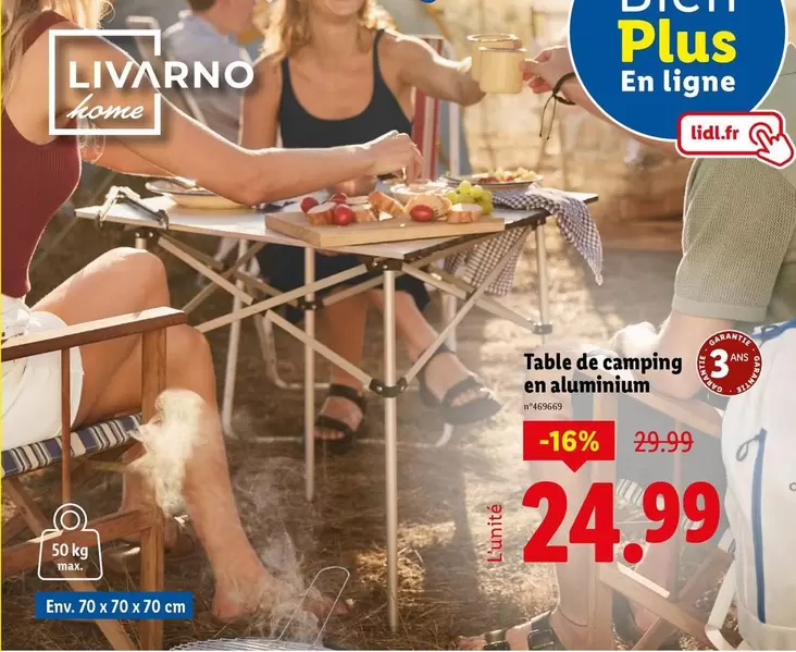 Livarno Home - Table De Camping En Aluminium offre à 24,99€ sur Lidl