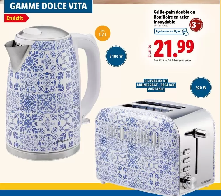 Silvercrest - Grille-Pain Double Ou Bouilloire En Acier Inoxydable offre à 21,99€ sur Lidl