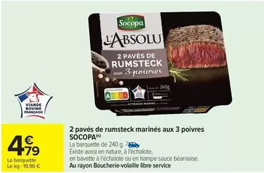 Socopa - 2 Pavés De Rumsteck Marinés Aux 3 Poivres offre à 4,79€ sur Carrefour Contact