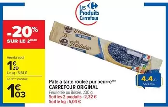Carrefour - Pâte À Tarte Roulée Pur Beurre offre à 1,29€ sur Carrefour City