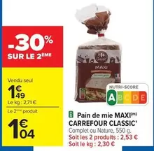 Carrefour - Pain De Mie Maxi Classic offre à 1,49€ sur Carrefour City