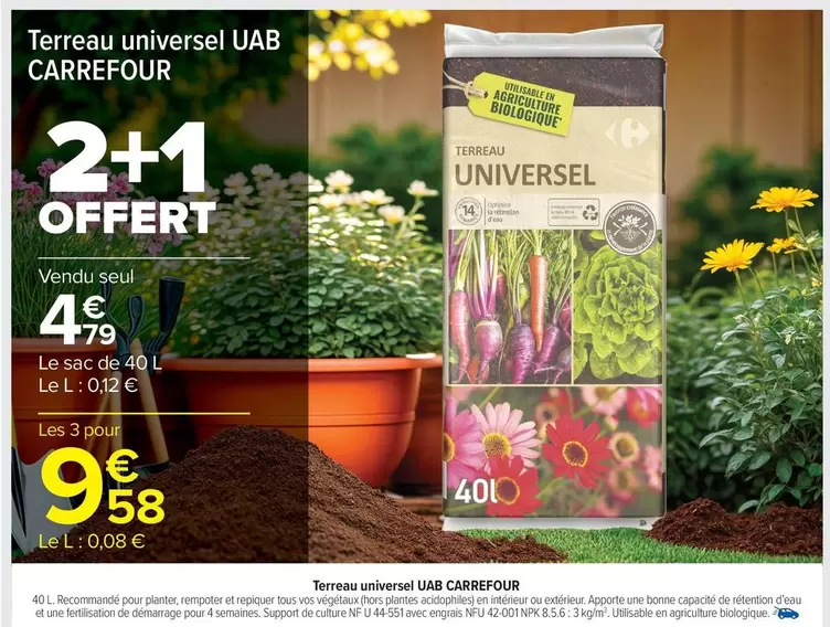 Carrefour - Terreau Universel Uab offre à 4,79€ sur Carrefour Market