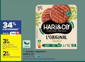 Hari & Co - Galettes Végétales offre à 2,63€ sur Carrefour Market