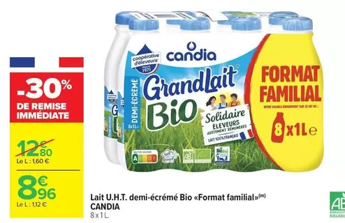 Candia - Lait U.h.t. Demi-écrémé Bio format Familial offre à 8,96€ sur Carrefour Drive