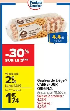 Carrefour - Gaufres De Liège offre à 2,49€ sur Carrefour Drive