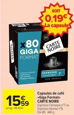 Carte noire - Capsules De Café offre à 15,59€ sur Carrefour Drive