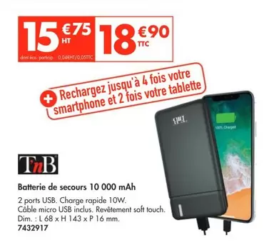 Batterie De Secours 10 000 Mah offre à 18,9€ sur Plein ciel