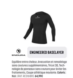 Endura - Engineered Baselayer offre à 64,99€ sur Bouticycle