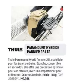 Thule - Paramount Hybride Pannier 26 LTS offre à 199,95€ sur Bouticycle