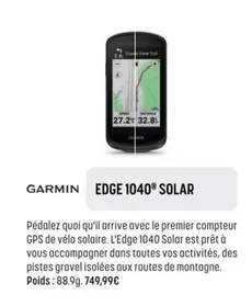 Garmin - Edge 1040 Solar offre à 749,99€ sur Bouticycle