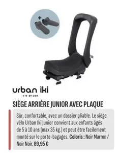 Urban Iki - Siège Arrière Junior Avec Plaque offre à 89,95€ sur Culture Vélo