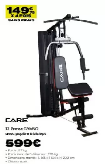Care - 13. Presse Gym50 Avec Puitre A Bicicles offre à 599€ sur City Sport