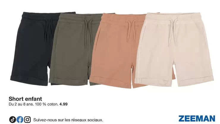 Short Enfant offre à 4,99€ sur Zeeman