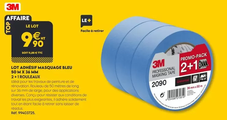 3M - Lot Adhésif Masquage Bleu 50 M X 3 M offre à 9,9€ sur Tout faire matériaux