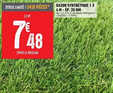 Gazon Synthétique 1 X 4 M  offre à 7,48€ sur Brico Cash