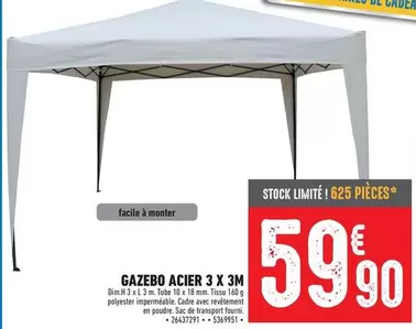 Gazebo Acier 3 X 3m offre à 59,9€ sur Brico Cash