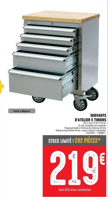 Servante D'Atelier 5 Tiroirs offre à 219€ sur Brico Cash