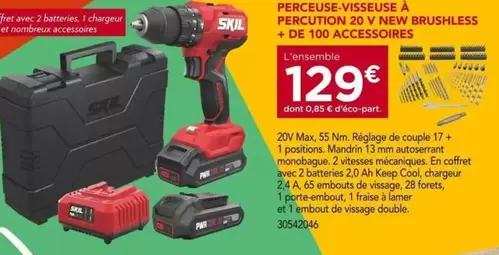 Skil - Perceuse-Visseuse À Percution 20 V New Brushless + 100 Accessoires offre à 129€ sur Gedimat