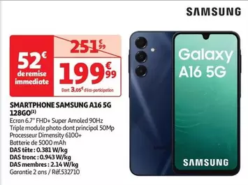 Samsung - Smartphone A16 5g 128go offre à 199,99€ sur Auchan Hypermarché