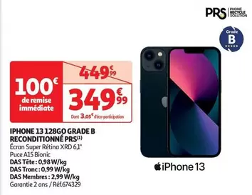 Iphone 13 128go Grade B Reconditionné Prs offre à 349,99€ sur Auchan Hypermarché