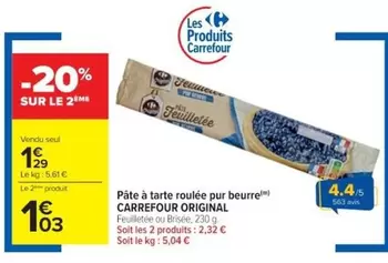 Carrefour - Pâte À Tarte Roulée Pur Beurre offre à 1,29€ sur Cora