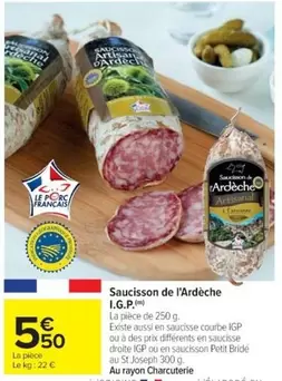 Saucisson De L'ardèche I.g.p. offre à 5,5€ sur Cora
