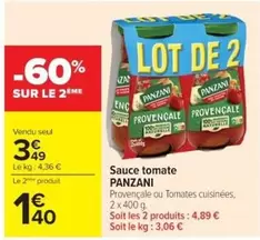 Panzani - Sauce Tomate offre à 3,49€ sur Cora