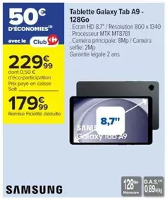 Samsung - Tablette Galaxy Tab A9 128Go offre à 179,99€ sur Cora