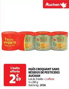 Auchan - Mais Croquant Sans Résidus De Pesticides offre à 2,69€ sur Auchan Supermarché