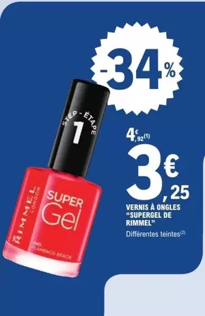 Rimmel - Vernis A Ongles Supergel De offre à 3,25€ sur E.Leclerc