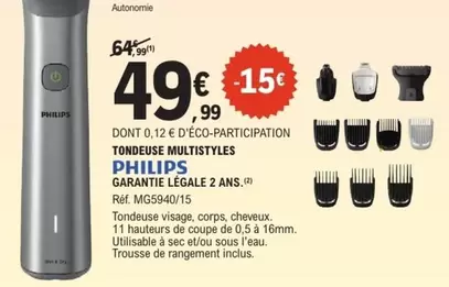 Philips - Tondeuse Multistyles Garantie L'egale 2 Ans offre à 49,99€ sur E.Leclerc