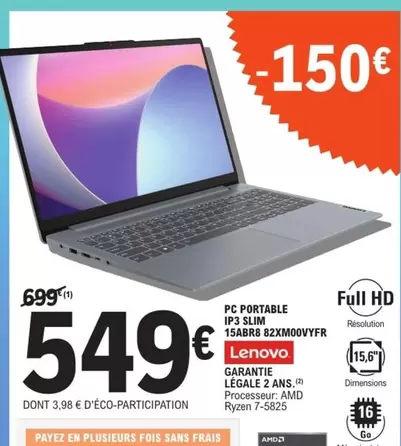 Lenovo - Pc Portable Ip3 Slim 18dar 82Xmoovser offre à 549€ sur E.Leclerc