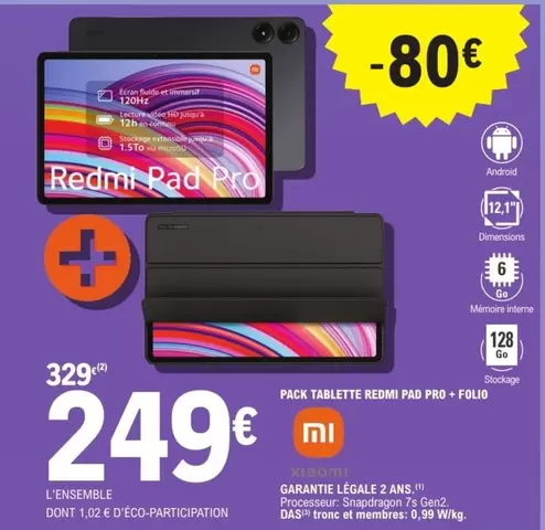 Folio - Redmi Pad Pro + offre à 249€ sur E.Leclerc