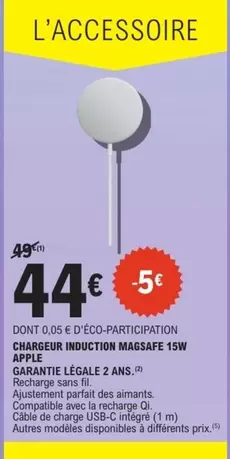 Apple - Chargeur Induction Magsafe 15w offre à 44€ sur E.Leclerc