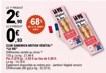La Vie - Club Sandwich British Végétal offre à 2,9€ sur E.Leclerc