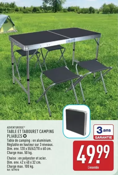 Dim - Table E T'Abouret Camping Pliables offre à 49,99€ sur Aldi