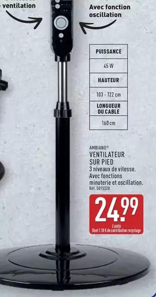 Ventilateur Sur Pied offre à 24,99€ sur Aldi