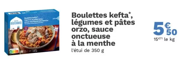 Boulettes Kefta, Légumes Et Pâtes Orzo, Sauce Onctueuse À La Menthe offre à 5,5€ sur Picard