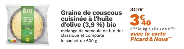 Picard - Graine De Couscous Cuisinee À L'Huile D'Olive offre à 3,4€ sur Picard