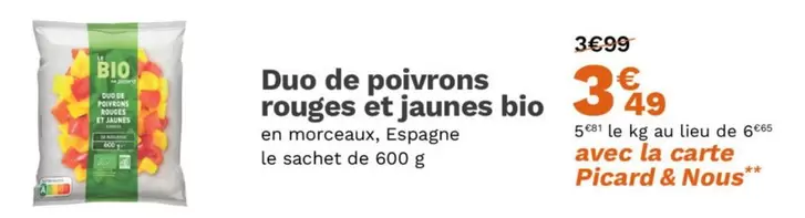 Picard - Duo De Poivrons Rouges Et Jaunes Bio offre à 3,49€ sur Picard