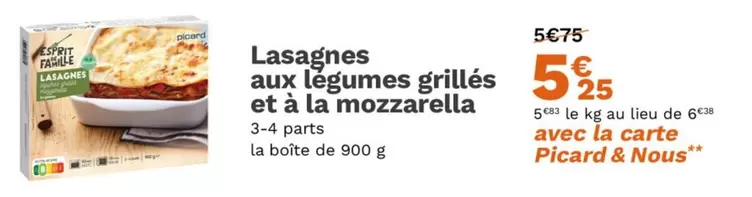 Picard - Lasagnes Aux Legumes Grillés Et À La Mozzarella offre à 5,25€ sur Picard