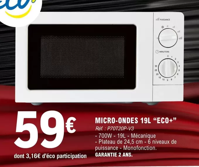 Eco+ - Micro-Ondes  offre à 59€ sur E.Leclerc