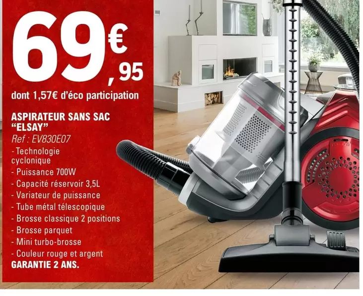 Elsay - Aspirateur Sans Sac  offre à 69,95€ sur E.Leclerc