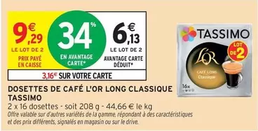 Tassimo - Dosettes De Café L'or Long Classique offre à 9,29€ sur Intermarché Hyper