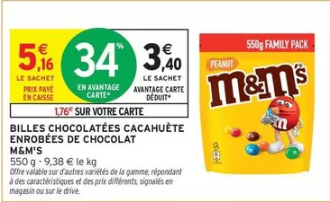 M&M's - Billes Chocolatées Cacahuète Enrobées De Chocolat offre à 5,16€ sur Intermarché Hyper
