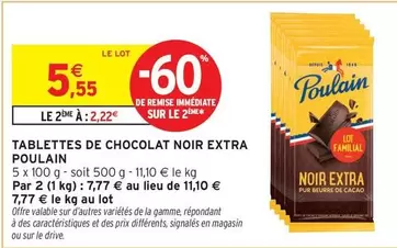 Poulain - Tablettes De Chocolat Noir Extra offre à 5,55€ sur Intermarché Hyper
