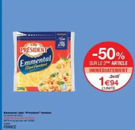 Président - Emmental "president" Fondant offre à 2,99€ sur Monoprix