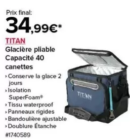 Titan - Glacière Pliable Capacité 40 Canettes offre à 34,99€ sur Costco